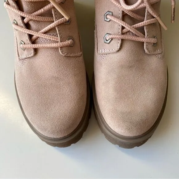 Timberland Carnaby Cool Boots Pink Mauve Suede leather Size 7.5 lace up chunky