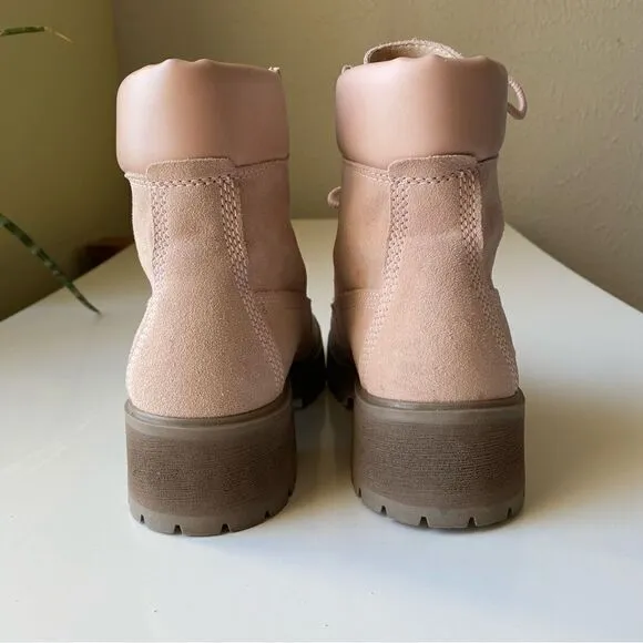 Timberland Carnaby Cool Boots Pink Mauve Suede leather Size 7.5 lace up chunky