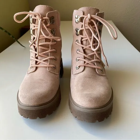 Timberland Carnaby Cool Boots Pink Mauve Suede leather Size 7.5 lace up chunky