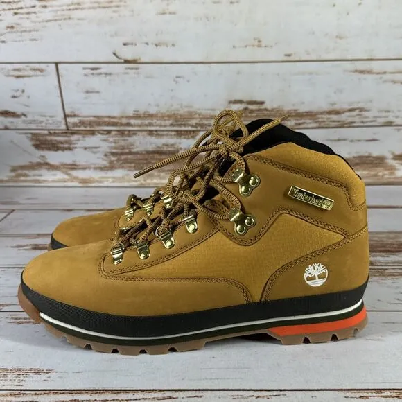 Timberland Euro Hiker L/F Mid Hiker Wheat Nubuck Black Boots Men's Size 12