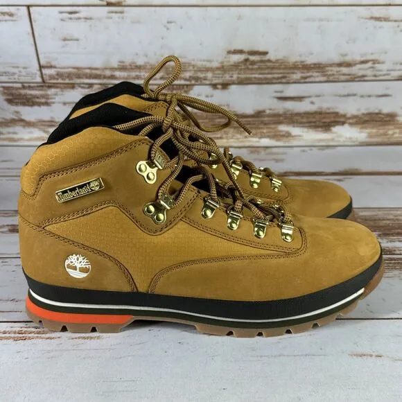 Timberland Euro Hiker L/F Mid Hiker Wheat Nubuck Black Boots Men's Size 12