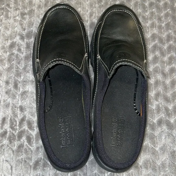 Timberland Womens Mule Flat Shoes Black Leather Slip On 10 medium