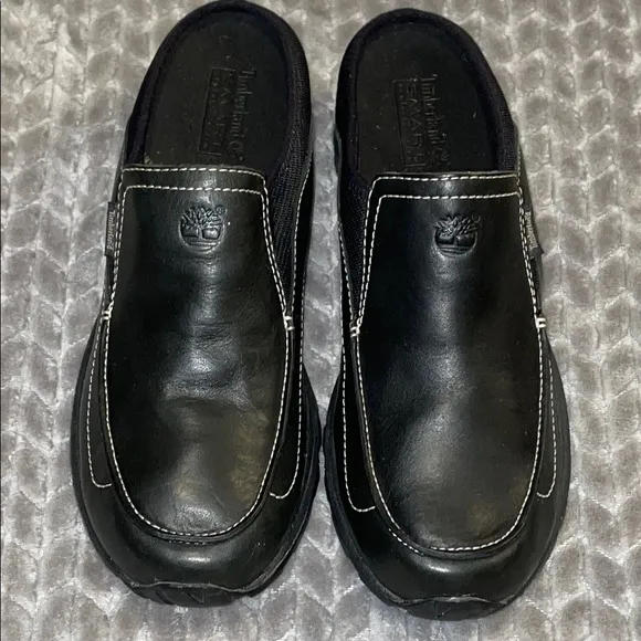 Timberland Womens Mule Flat Shoes Black Leather Slip On 10 medium