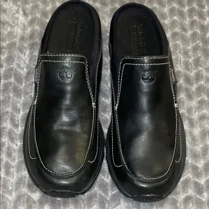Timberland Womens Mule Flat Shoes Black Leather Slip On 10 medium