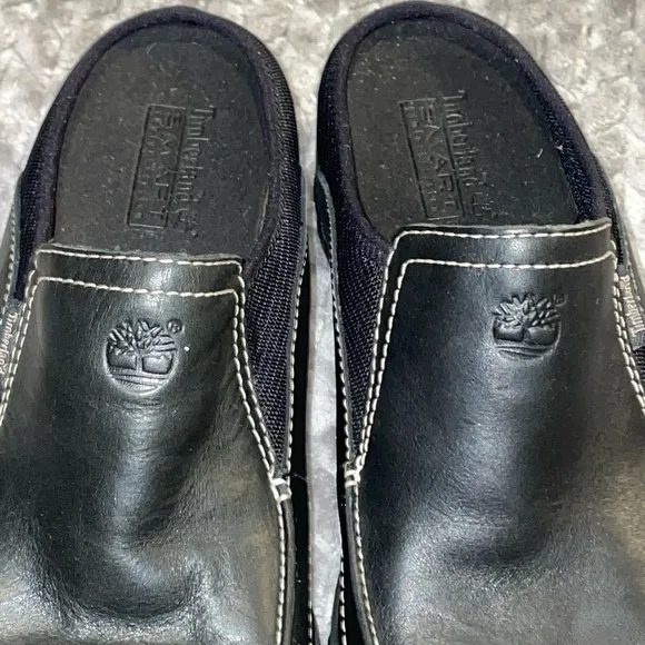 Timberland Womens Mule Flat Shoes Black Leather Slip On 10 medium