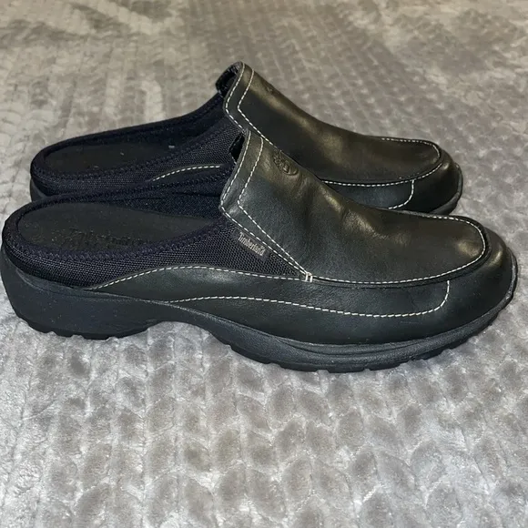 Timberland Womens Mule Flat Shoes Black Leather Slip On 10 medium