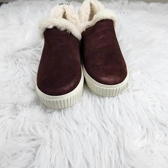 Timberland Women's Skyla Bay Warm Size 9 Burgundy Suede Faux Fur Slip-On Shoes