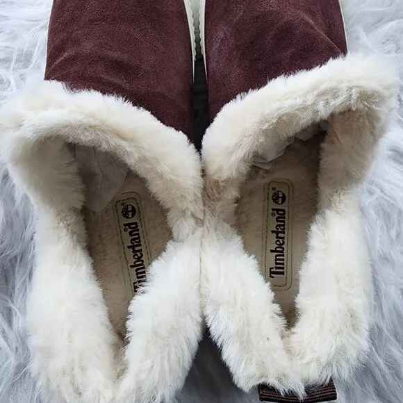 Timberland Women's Skyla Bay Warm Size 9 Burgundy Suede Faux Fur Slip-On Shoes