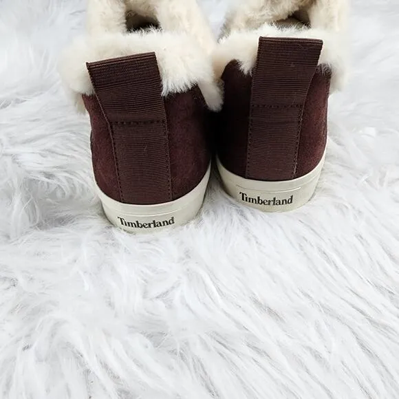 Timberland Women's Skyla Bay Warm Size 9 Burgundy Suede Faux Fur Slip-On Shoes