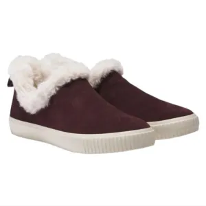 Timberland Women's Skyla Bay Warm Size 9 Burgundy Suede Faux Fur Slip-On Shoes