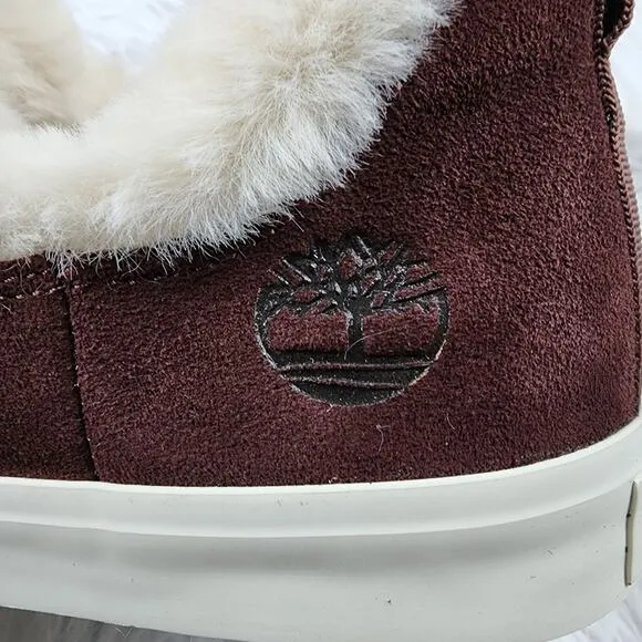 Timberland Women's Skyla Bay Warm Size 9 Burgundy Suede Faux Fur Slip-On Shoes