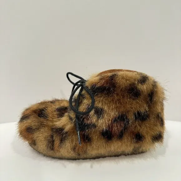 Tinycottons Faux Fur Boots Leopard Print Leather Shoe Crepe Soles Size EU 24