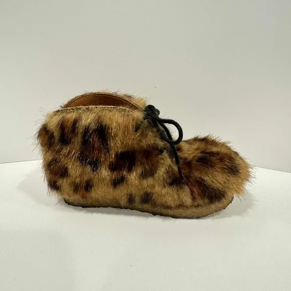 Tinycottons Faux Fur Boots Leopard Print Leather Shoe Crepe Soles Size EU 24