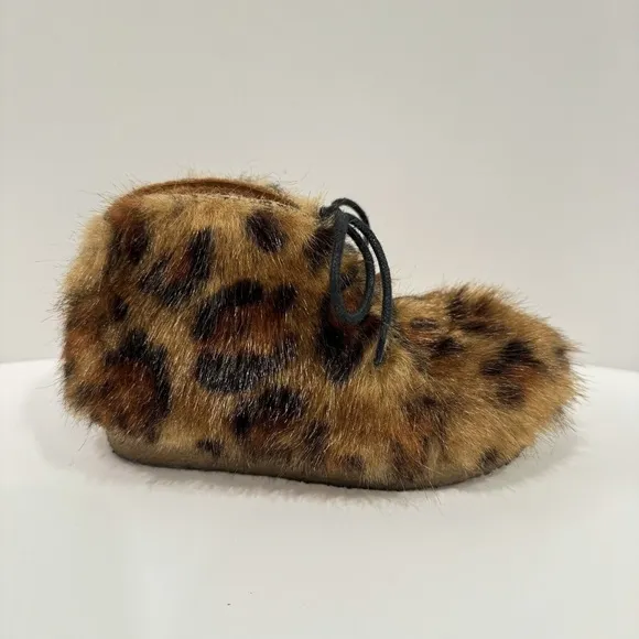 Tinycottons Faux Fur Boots Leopard Print Leather Shoe Crepe Soles Size EU 24