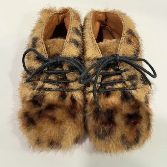 Tinycottons Faux Fur Boots Leopard Print Leather Shoe Crepe Soles Size EU 24