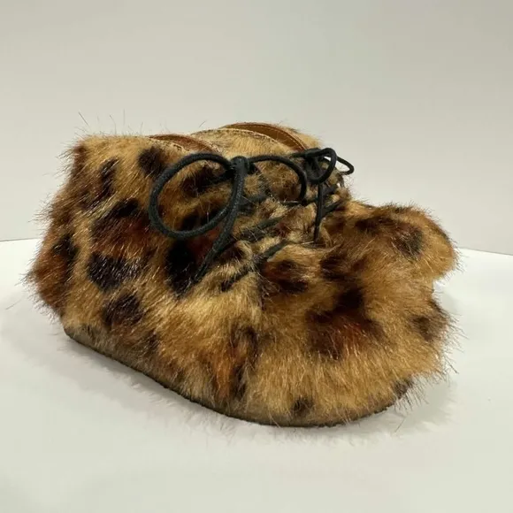 Tinycottons Faux Fur Boots Leopard Print Leather Shoe Crepe Soles Size EU 24