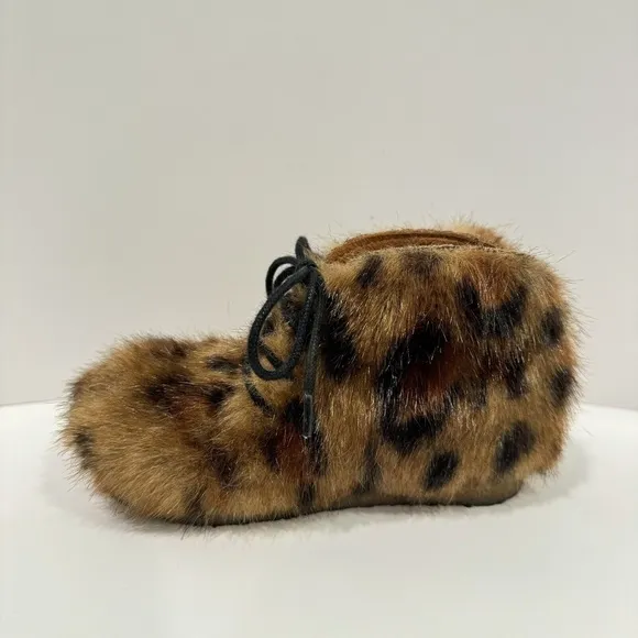 Tinycottons Faux Fur Boots Leopard Print Leather Shoe Crepe Soles Size EU 24