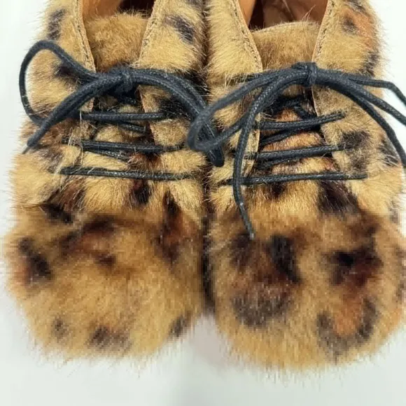Tinycottons Faux Fur Boots Leopard Print Leather Shoe Crepe Soles Size EU 24