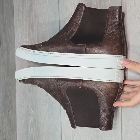To Boot New York Adam Derrick Men Brown Leather Hi Top Slip-On Shoes Sz UK8 US9