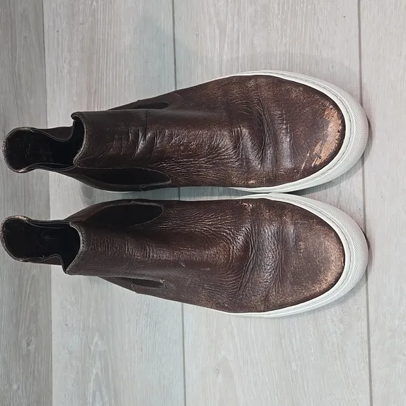 To Boot New York Adam Derrick Men Brown Leather Hi Top Slip-On Shoes Sz UK8 US9