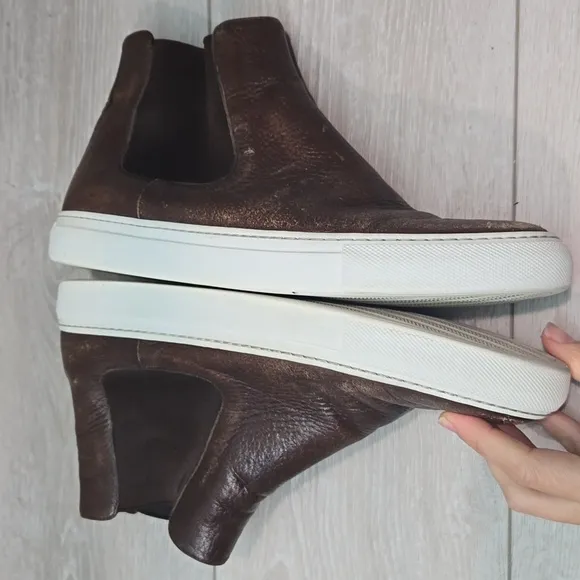 To Boot New York Adam Derrick Men Brown Leather Hi Top Slip-On Shoes Sz UK8 US9