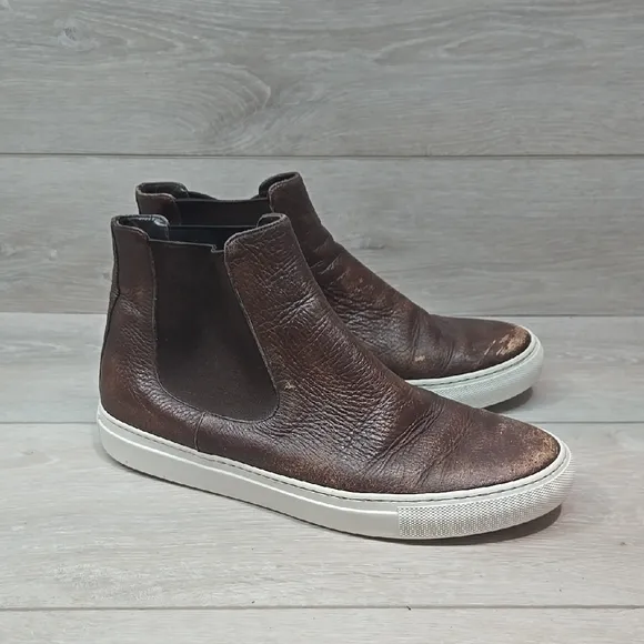 To Boot New York Adam Derrick Men Brown Leather Hi Top Slip-On Shoes Sz UK8 US9