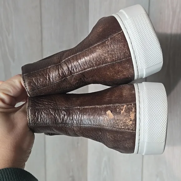 To Boot New York Adam Derrick Men Brown Leather Hi Top Slip-On Shoes Sz UK8 US9
