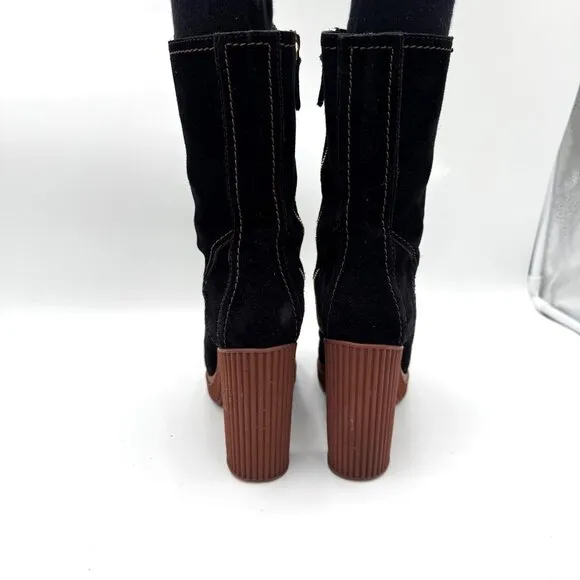 TOD'S  Altraversione  Suede Tall Boots high 4”  heel Tie and zipper Black womans