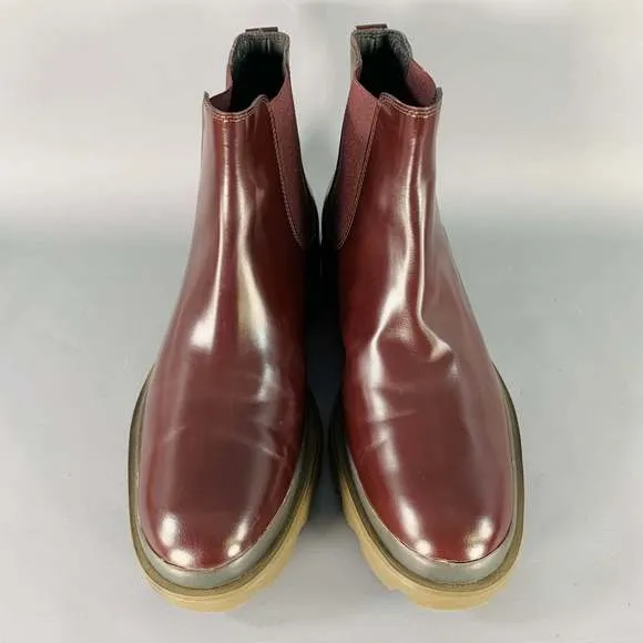 TOD'S Burgundy Leather Chelsea Ankle Tread Sole Boots