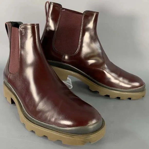 TOD'S Burgundy Leather Chelsea Ankle Tread Sole Boots