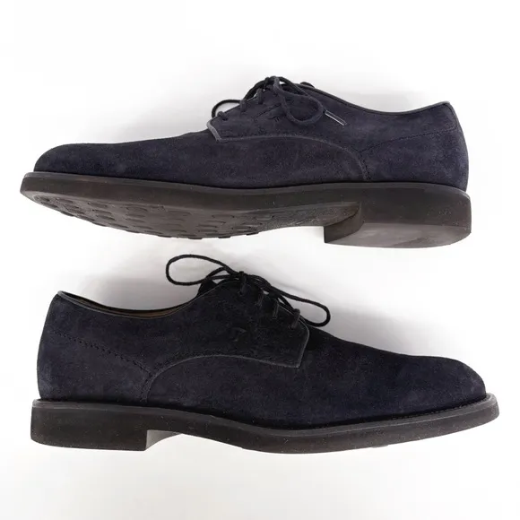 TOD'S | Men's Derby Lace-Up Suede Oxford Dress Shoes in Blue | Sz 8.5