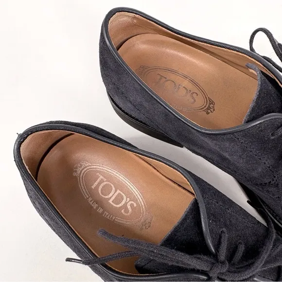 TOD'S | Men's Derby Lace-Up Suede Oxford Dress Shoes in Blue | Sz 8.5