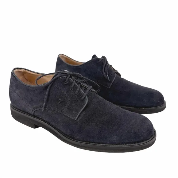 TOD'S | Men's Derby Lace-Up Suede Oxford Dress Shoes in Blue | Sz 8.5
