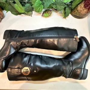 TOMMY HILFIGER Ivane Black Leather Boots with Sliver Monogram