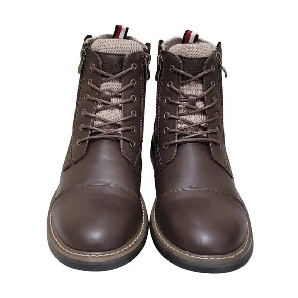 Tommy Hilfiger Men Hyder Combat Dress Boots Size US 11M Dark Brown Faux Leather