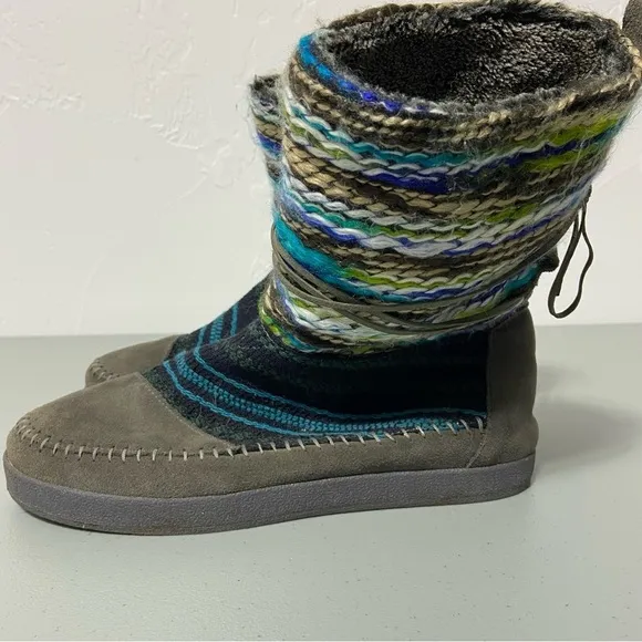 Toms 770615 Nepal Yarn Mid Boot Suede Gray Knit Moc Lined shoes Women's 8.5