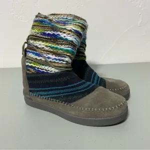 Toms 770615 Nepal Yarn Mid Boot Suede Gray Knit Moc Lined shoes Women's 8.5