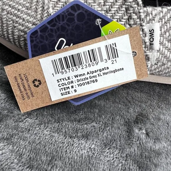 Toms Alpargata size 9 Women Drizzle Grey Herringbone Shoes Slip On NIB