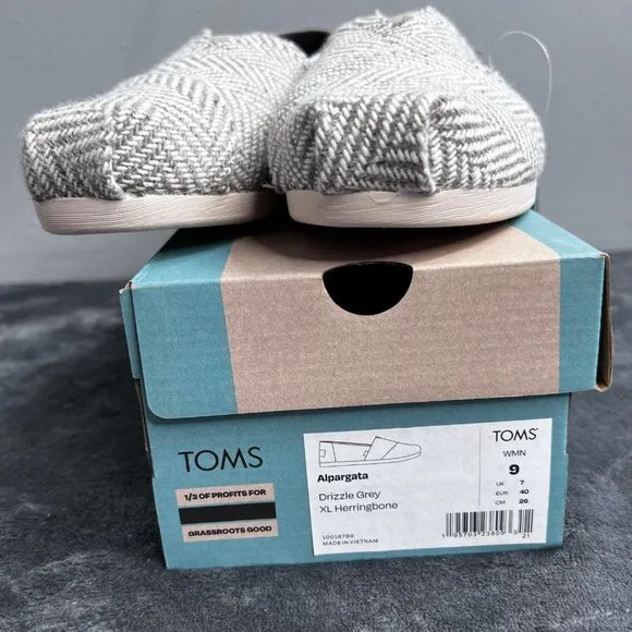 Toms Alpargata size 9 Women Drizzle Grey Herringbone Shoes Slip On NIB