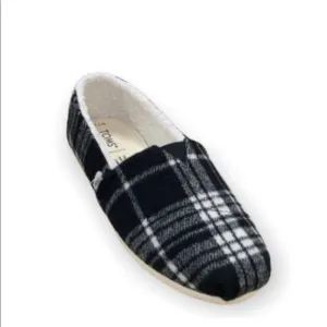 Toms Black and White Plaid Shoes Size 8 Faux Fur lined NEW with tags