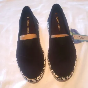 TOMS Black Canvas Leopard Ortholite Slip-On Shoes Sz. 10 Sneakers