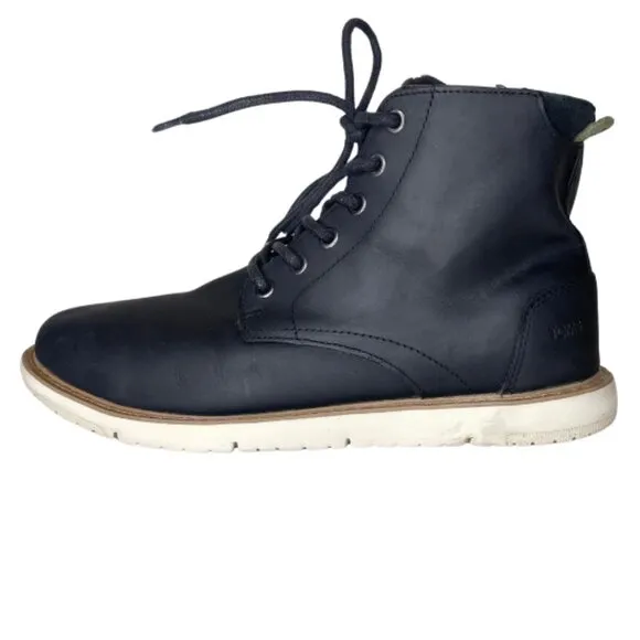 TOMS Hillside Black Leather Lace Up Waterproof Lightweight Ankle Boots Sz 9M