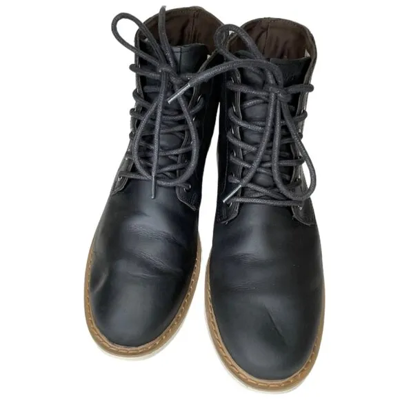 TOMS Hillside Black Leather Lace Up Waterproof Lightweight Ankle Boots Sz 9M