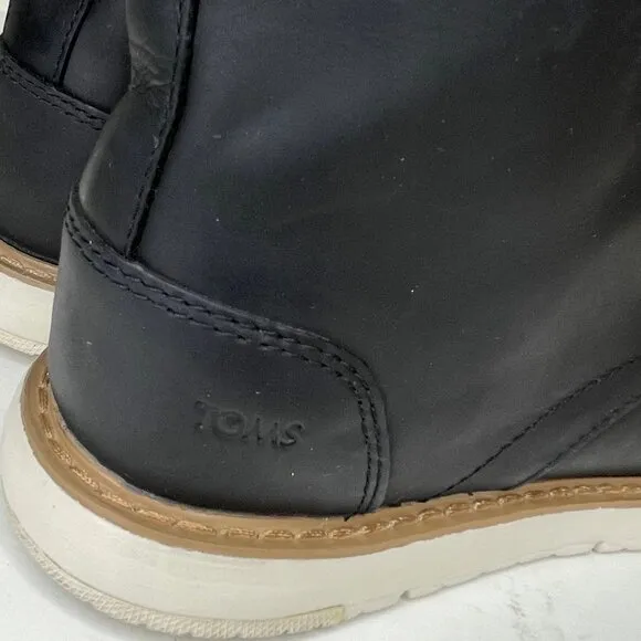 TOMS Hillside Black Leather Lace Up Waterproof Lightweight Ankle Boots Sz 9M