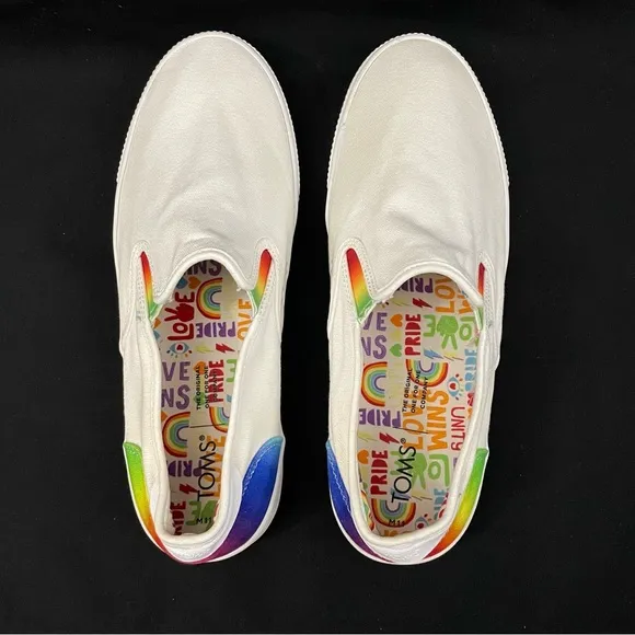 TOMS Men’s Baja Unity Rainbow LGBTQ White Slip-On Sneakers Size 11