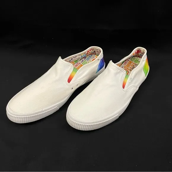 TOMS Men’s Baja Unity Rainbow LGBTQ White Slip-On Sneakers Size 11