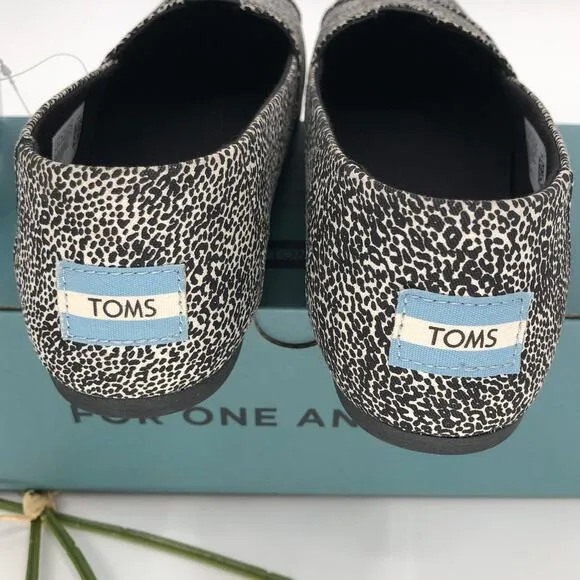 Toms Off White Black Mini Leopard Animal Print Slip On Canvas Alpargata Shoes