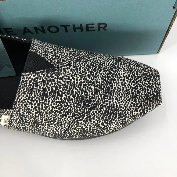 Toms Off White Black Mini Leopard Animal Print Slip On Canvas Alpargata Shoes