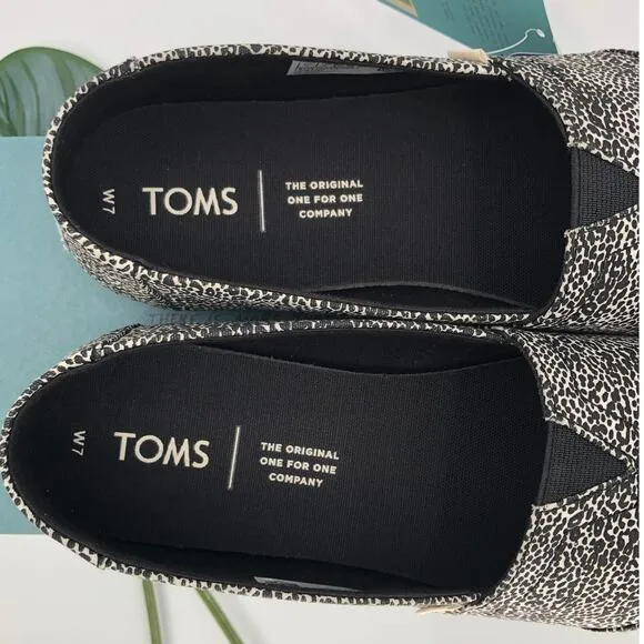 Toms Off White Black Mini Leopard Animal Print Slip On Canvas Alpargata Shoes