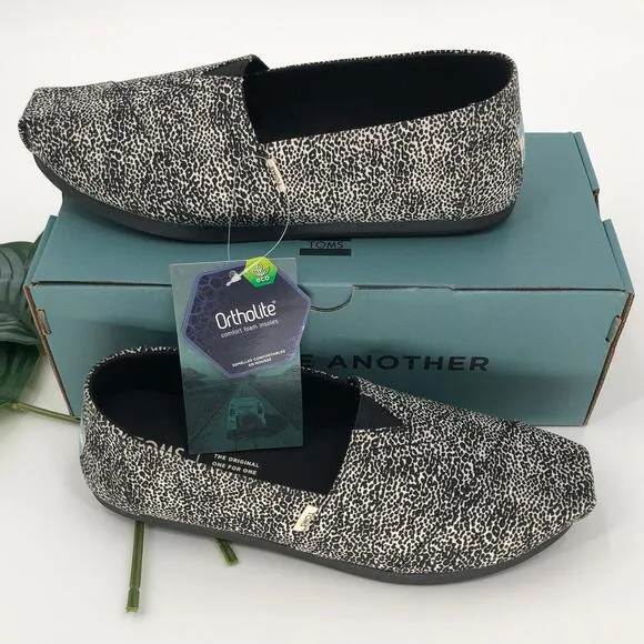 Toms Off White Black Mini Leopard Animal Print Slip On Canvas Alpargata Shoes